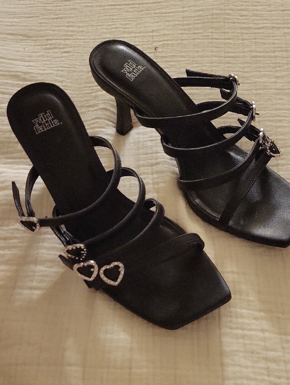 wild fable Black Strappy Heeled Sandals with Heart Buckles